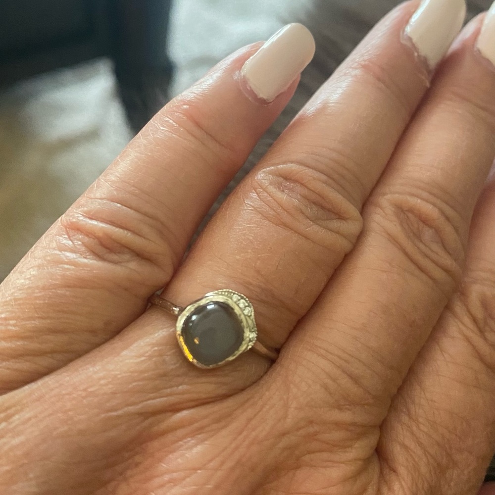 Misa Los Angeles 14k White Gold Gray Moonstone Diamond Ring. Mini-cove CUSTOM